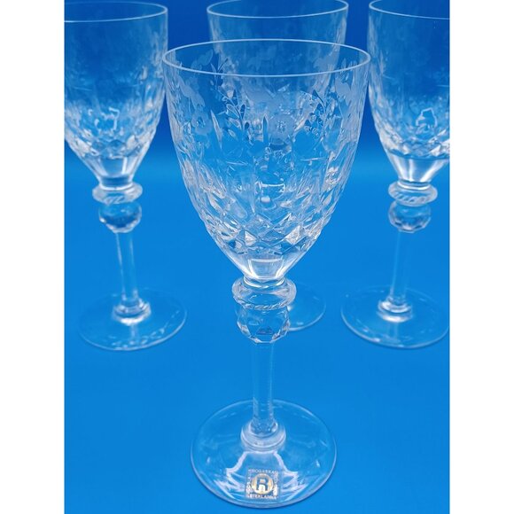 Rogaska Gallia Set Of 6 Floral Etched Cut Lead Crystal Wine Glasses 7" Tall - Picture 9 of 14